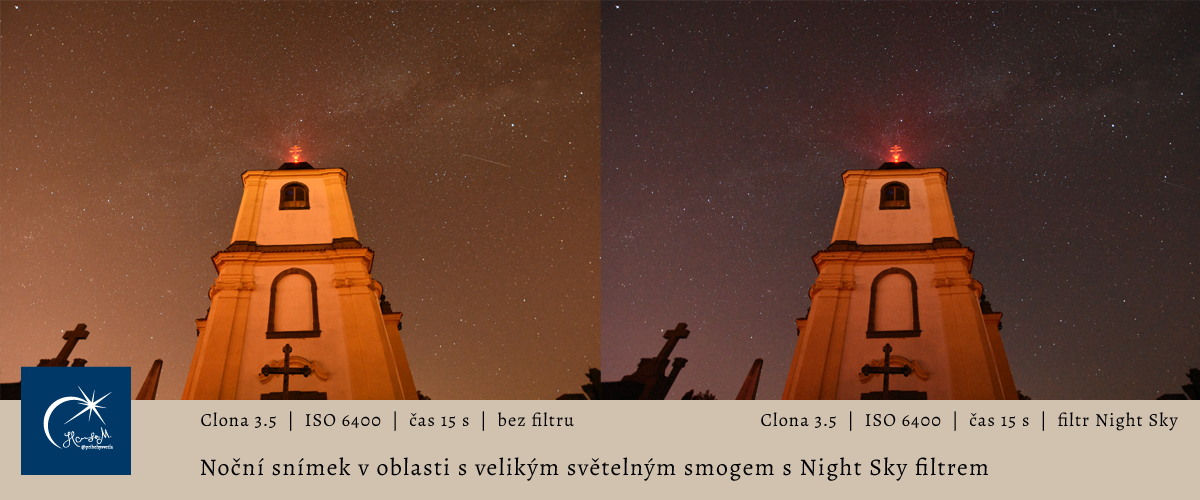 Rozdíl v použití Night Sky filtru a bez něj